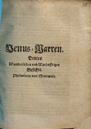 Wunderliche und warhafftige Gesichte Philanders von Sittewald, 3. Venus-Narren
