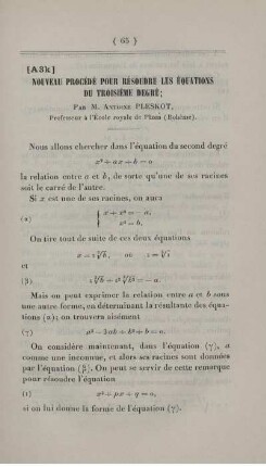 Nouveau procédé pour résoudre les équations du troisième degré.
