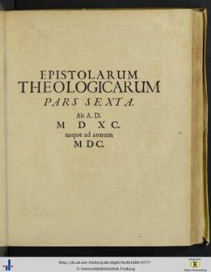 Epistolarum Theologicarum Pars VI.