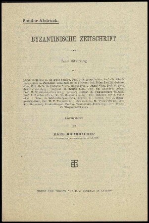 Sonderdruck aus "Byzantinische Zeitschrift"