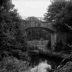 Hoherdamm: Brücke der Trasse der ehemaligen Kleinbahnstrecke Elmshorn-Barmstedt-Oldesloer Eisenbahn (EBOE) über die Norderbeste: vorn Gräser und Sträucher: hinten sowie rechts und links Bäume