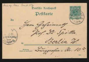 Postkarte an Philipp Spitta : 11.07.1893