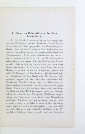 I. Die ersten Hohenzollern in der Mark Brandenburg