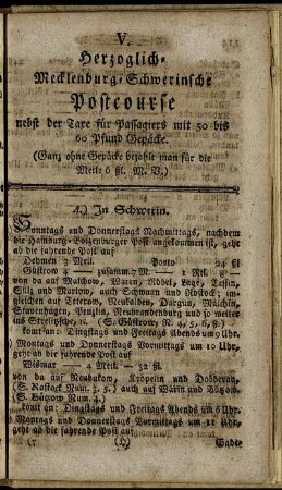 V. Herzoglich-Mecklenburg-Schwerinsche Postcourse [..]