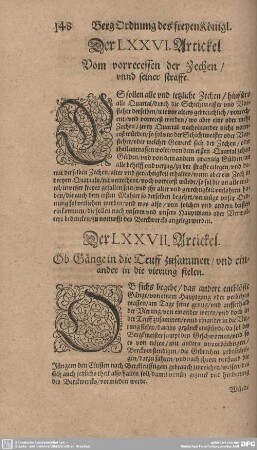 Der LXXVI. Artickel. Vom vorrecessen der Zechen/ unnd seiner straffe.