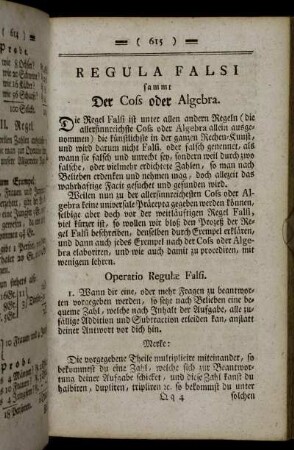 Regula Falsi sammt Der Coss oder Algebra