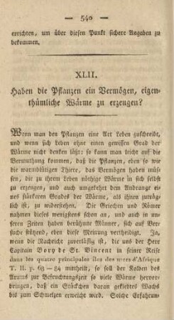 XLII. Haben die Pflanzen ein Vermögen, eigenthümliche Wärme zu erzeugen?