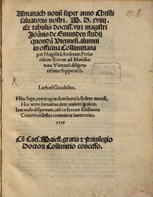 Almanach novu[m] super anno Christi Salvatoris nostri M. D. XVIIII.