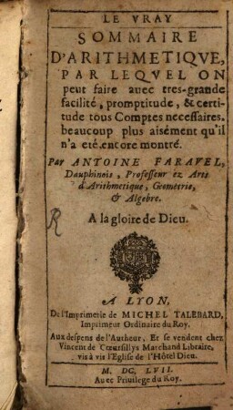 Le vray sommaire d'Arithmetique
