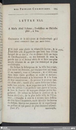 Lettre XLI. A Musu Abul Yahyan , Professeur en Philosophie , à Fez