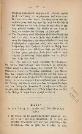 Tarif für den Ansatz der Haft- und Verpflegungskosten