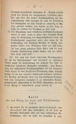 Tarif für den Ansatz der Haft- und Verpflegungskosten