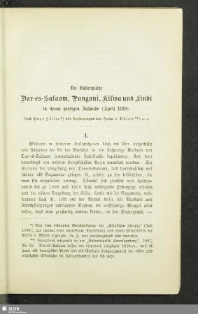 Die Küstenplätze Dar-es-Salaam, Pangani, Kilwa und Lindi in ihrem heutigen Zustande (April 1889)