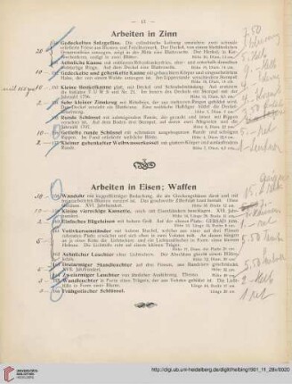 Arbeiten in Eisen; Waffen (Nr. 158-178)