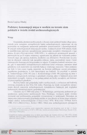 Podstawy konsumpcji mięsa w neolicie na terenie ziem polskich w świetle źródeł archeozoologicznych
