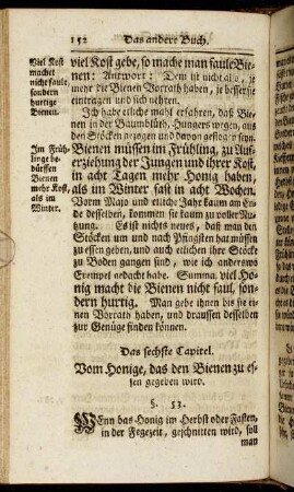 Das sechste Capitel. Vom Honige, das den Bienen zu essen gegeben wird