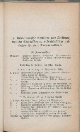 IV. Gemeinnützige Anstalten und Institute, amtliche Commissionen, wissenschaftliche und sociale Vereine, Kunstanstalten [et]c.
