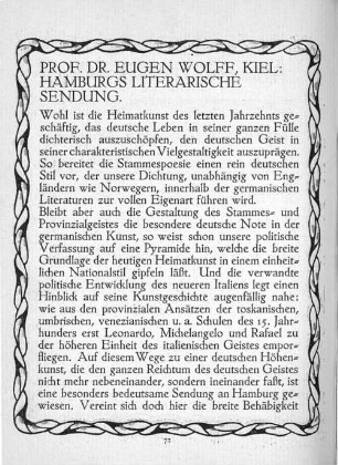 Prof. Dr. Eugen Wolff, Kiel: Hamburgs Literarische Sendung.
