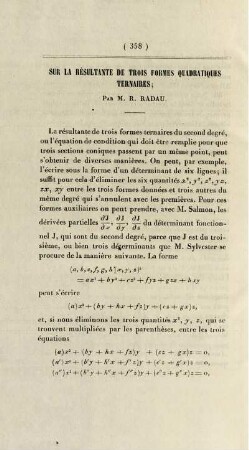Sur la résultante de trois formes quadriques ternaires.