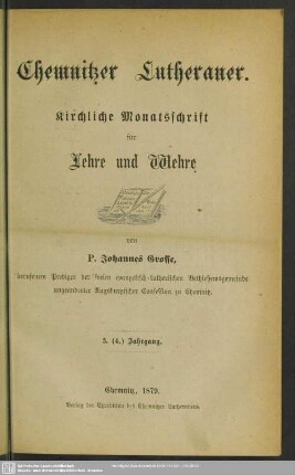 3/4.)1879: Chemnitzer Lutheraner : kirchliche Monatsschrift für Lehre und Wehr
