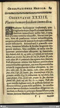 Observatio XXXVIII. Fluxio haemorrhoidum immodica