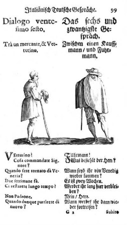 Dialogo ventesimo sesto. Trà un mercante, & Vetturino. / Das sechs und zwanzigste Gespräch. Zwischen einen Kaufmann, und Fuhrmann.