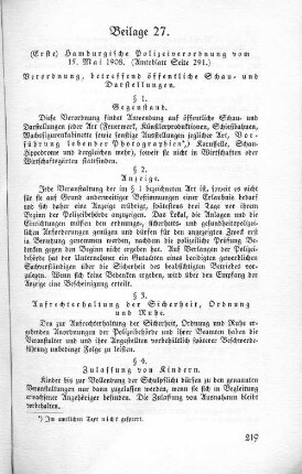 Beilage 27. (Erste) Hamburgische Polizeiverordnung vom 15. Mai 1908.