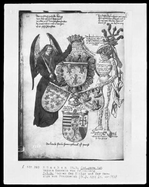 Das Wappenbuch Konrads von Grünenberg, Ritters und Bürgers zu Konstanz — Wappen des Königs und der Herzöge von Frankreich, Folio 36