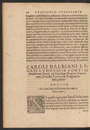 Caroli Balbiani ... ad Carolum Regem Francorum ... Oratio.