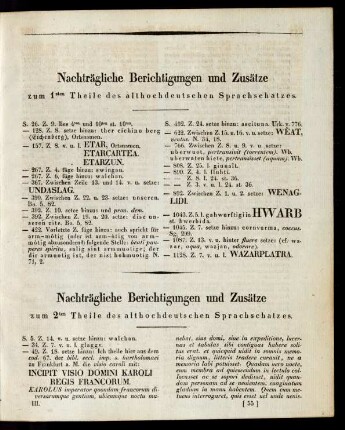 Nachträgliche Berichtigungen und Zusätze zum 2ten Theile des althochdeutschen Sprachschatzes.
