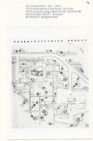 Werkkunstschulzentrum, Berlin-Tiergarten (Diplomarbeit bei Willy Kreuer): Grundriss Erdgeschoss 1:200