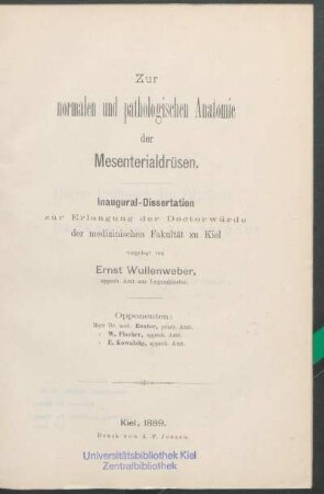 Zur normalen und pathologischen Anatomie der Mesenterialdrüsen