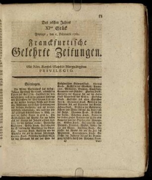 XItes Stück Freytags, den 6. Februarii 1761. - XXtes Stück Dienstags, den 10. Martii 1761.