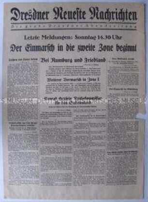 Abendausgabe (Nachrichtenblatt) der "Dresdner Neueste Nachrichten" zur Ernennung von Henlein zum Reichskommissar für das Sudetenland