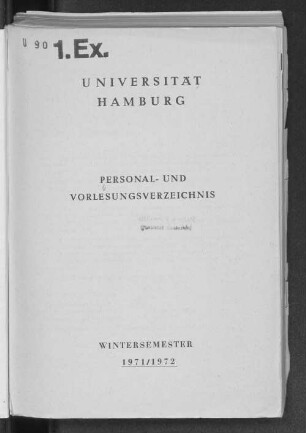 WS 1971/72: Personal- und Vorlesungsverzeichnis // Hamburgische Universität