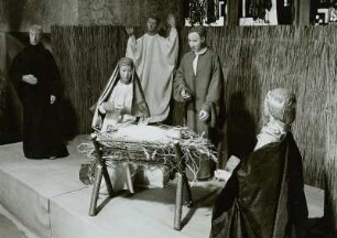 Anbetung an der Krippe (Mönch, Maria und Joseph, Engel, 3 Könige)
