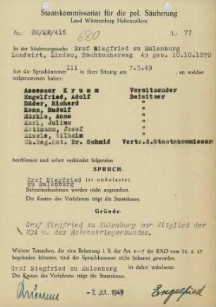 Eulenburg, Siegfried zu
