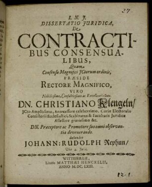 Dissertatio Iuridica, De Contractibus Consensualibus