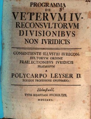 Programma de veterum iureconsultorum divisionibus non iuridicis
