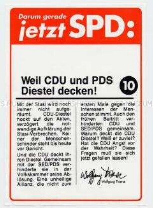 Propagandablatt der SPD zur Brandenburger Landtagswahl 1990 mit Polemik gegen CDU und PDS