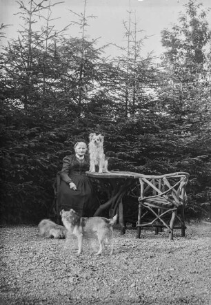 Portrait einer älteren Frau : Porträt einer älteren Frau mit Hunden