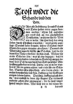 Trost wider die Schande und den Todt.