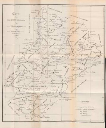 Carte de L'Ancien Diocèse de Besancon par Eugène Biétrix à Valoreille 1901