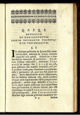 Opusculum de non existentia legum divinarum positivarum universalium. §. I. - §. LXXXV.