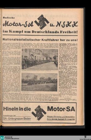 Der Führer : das Hauptorgan der NSDAP Gau Baden; der badische Staatsanzeiger, Motor-SA u. NSKK
