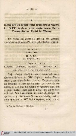 3: Ueber den Grabstein eines römischen Soldaten der XIV. Legion