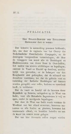 No. 5. Publicatie. Het staats-bewind der Bataafsche Republiek ...