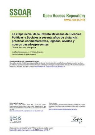 La etapa inicial de la Revista Mexicana de Ciencias Políticas y Sociales a sesenta años de distancia: prácticas conmemorativas, legados, olvidos y nuevos pasados/presentes
