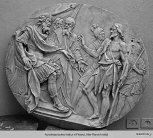 Ehemaliger Altar und Chorschranken (Fragmente: Domopera) : Johannes der Täufer macht Herodes Vorwürfe (ehemals Baptisterium, Chorschranke)
