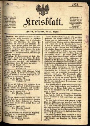 Ausgabe vom Samstag, den 31. August 1872.